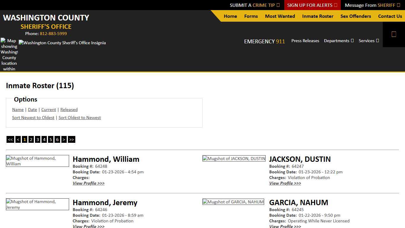 Inmate Roster - Current Inmates Booking Date Descending - Washington County IN Sheriff